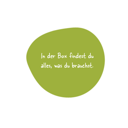Bubble mit Text: "In der Box findest du alles, was du brauchst."